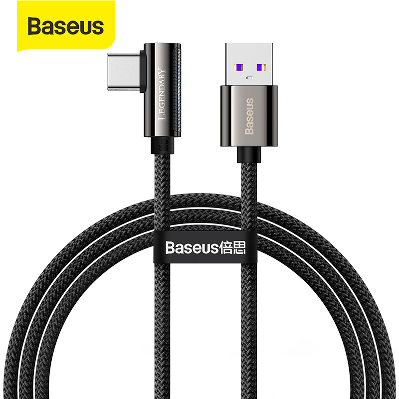 Baseus 6A USB Type C Cable for Huawei P40 P30 66W Supercharge Quick Charge 3.0 USB C Cable 90 Degree Elbow LED Display Fast Charging Game Cable