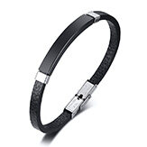 Vnox Personalized Engraving ID Name Initials Men Genuine Leather Bracelet Custom ID Jewelry Gift Father Son Birthday Gift