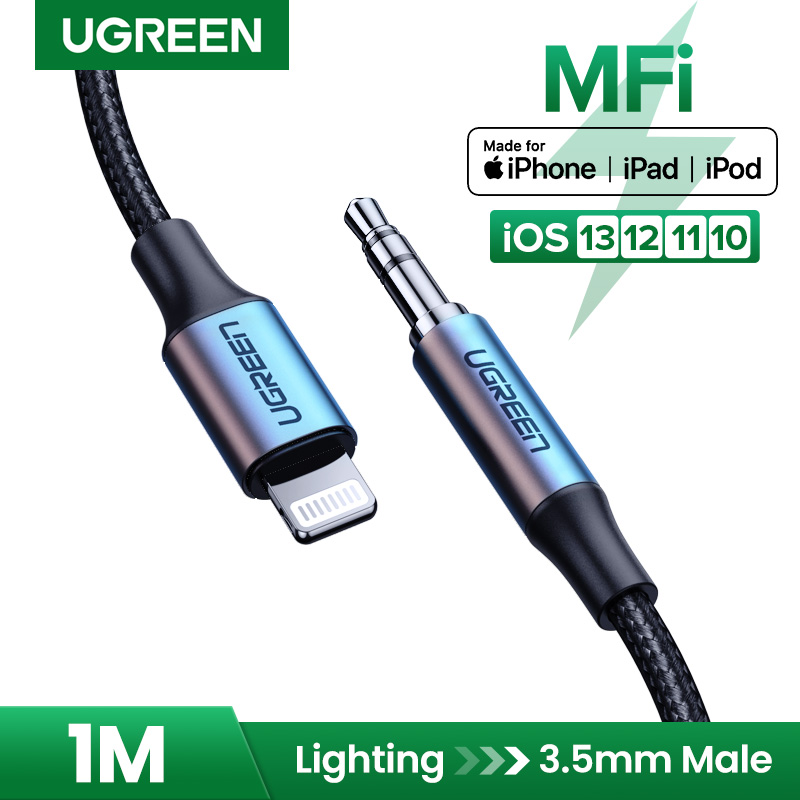UGREEN MFI 1 Meter Aux Cable, Apple MFi Certified Aux Cable for in Car Nylon Braided Aux to Lightning Cable iPhone iPad Lightning to 3.5mm Headphone Adapter Compatible with iPhone 13 pro max iPhone SE