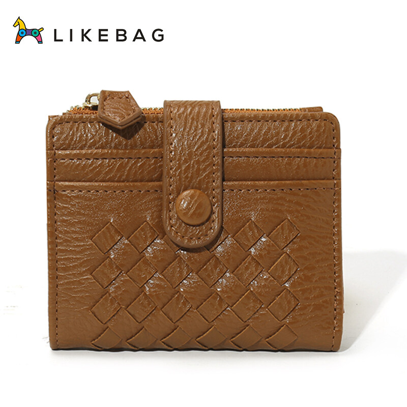 LIKEBAG 2022 Fashion Leather Weave Small Wallet Card Holder