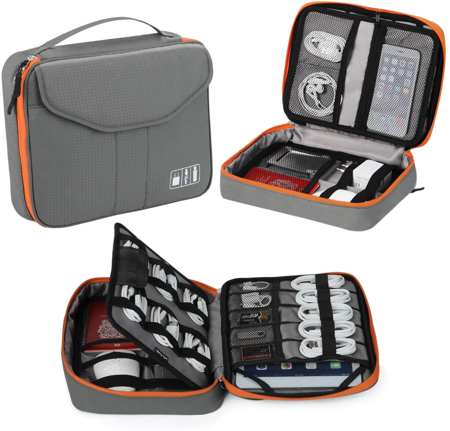 Electronic Organizer, travel Organizer Bag Electronic Accessory Case Cable Organizer Bag Double Layer for USB Cables, Charger, Phone, E-book Kindle, iPad or Tablet(up to 9.7’’)