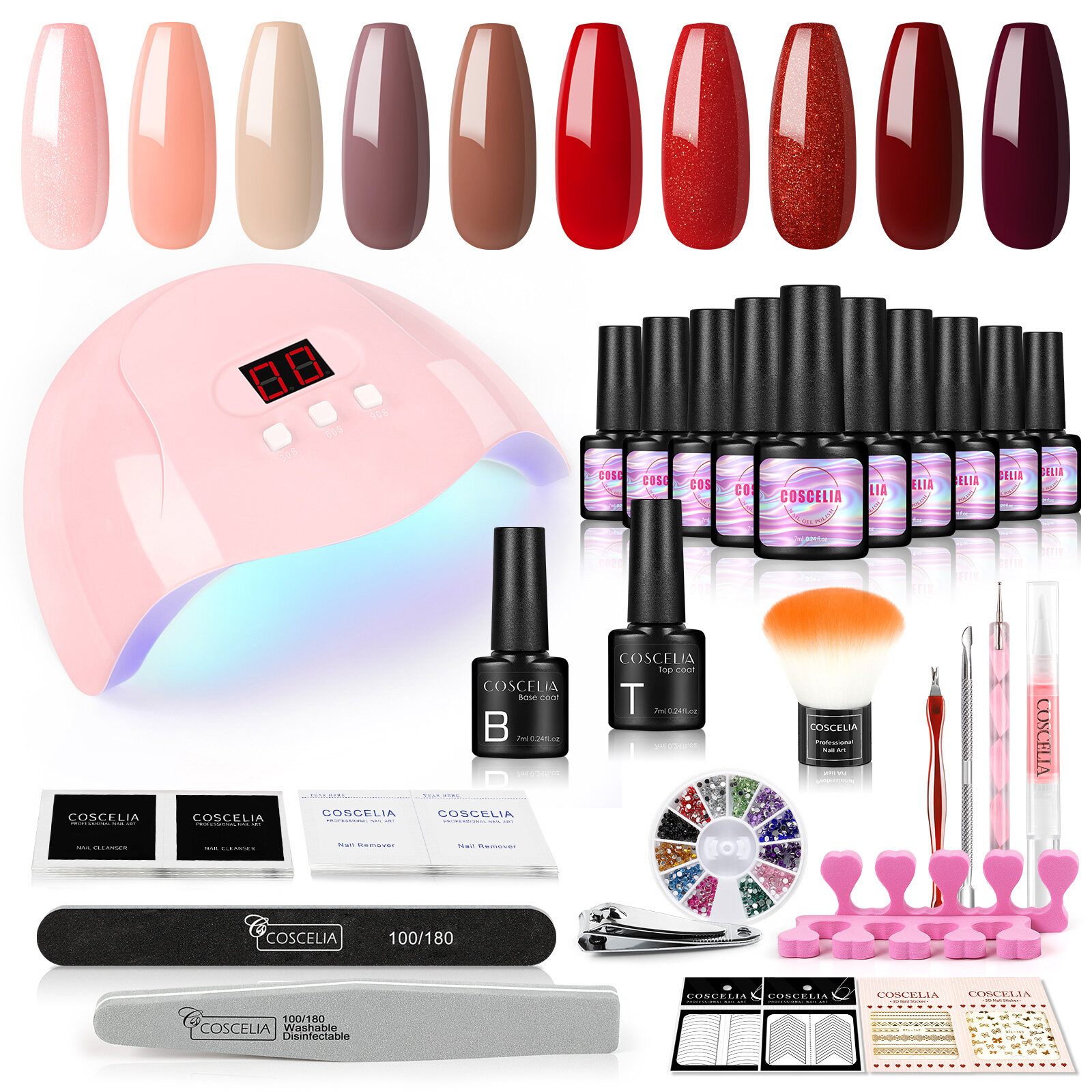 COSCELIA 36W UV LED Lamp Nail Lacquer 8ml 10 Color Gel Polish Nail Decoration Set Nail Art Kit Manicure Tool