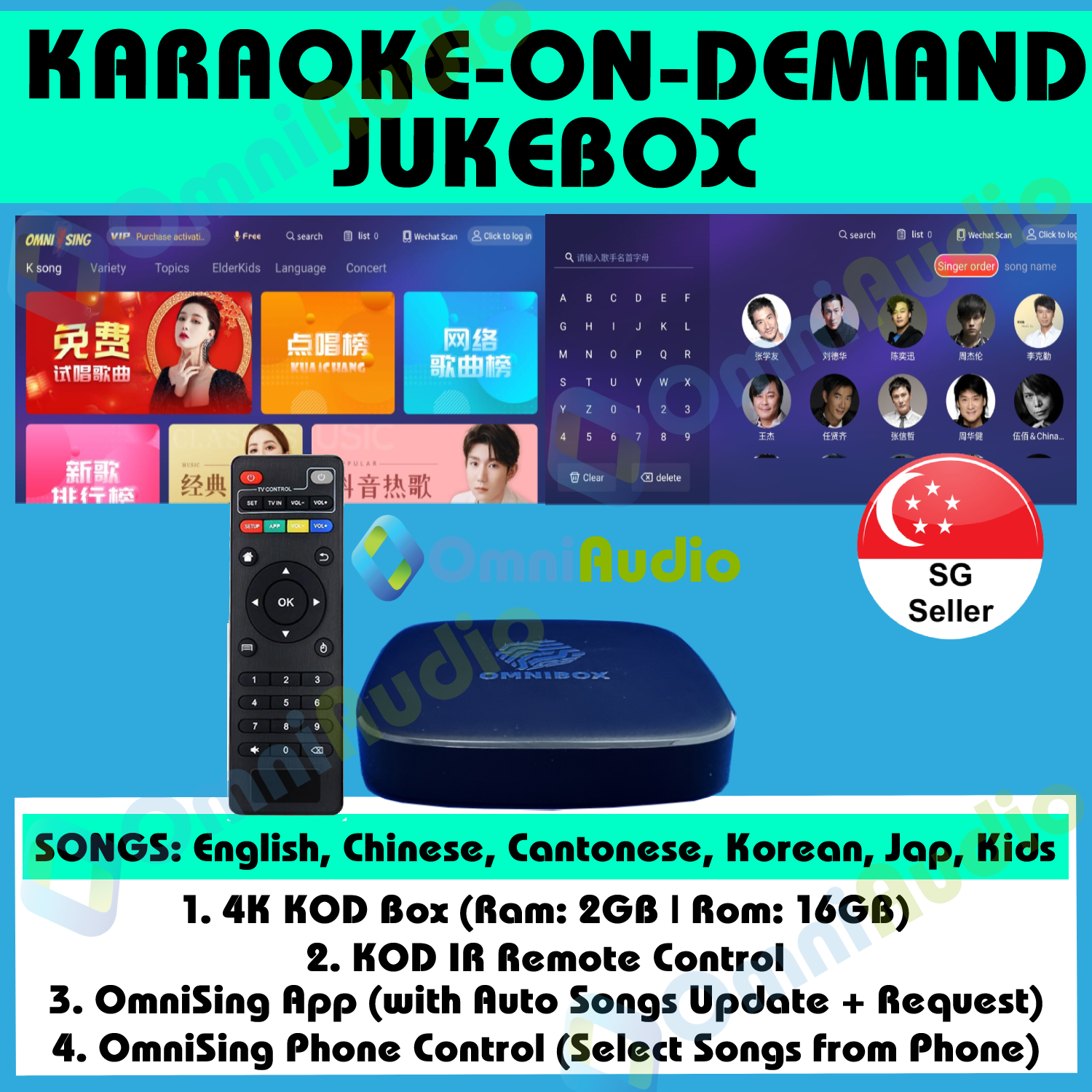 [CHEAPEST KARAOKE JUKEBOX WITH 300,000+ SONGS] OMNIAUDIO 4K KARAOKE-ON-DEMAND BOX, NO MONTHLY SUBSCRIPTION, NO HIDDEN COST (LIKE POPSICAL)