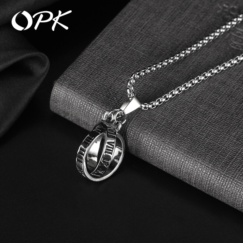 OPK European And American Classic Personality Double Ring Ring Men's Necklace Korean Version Of Men's Trendy Roman Numeral Titanium Gold Men's Silver Ring Accessories