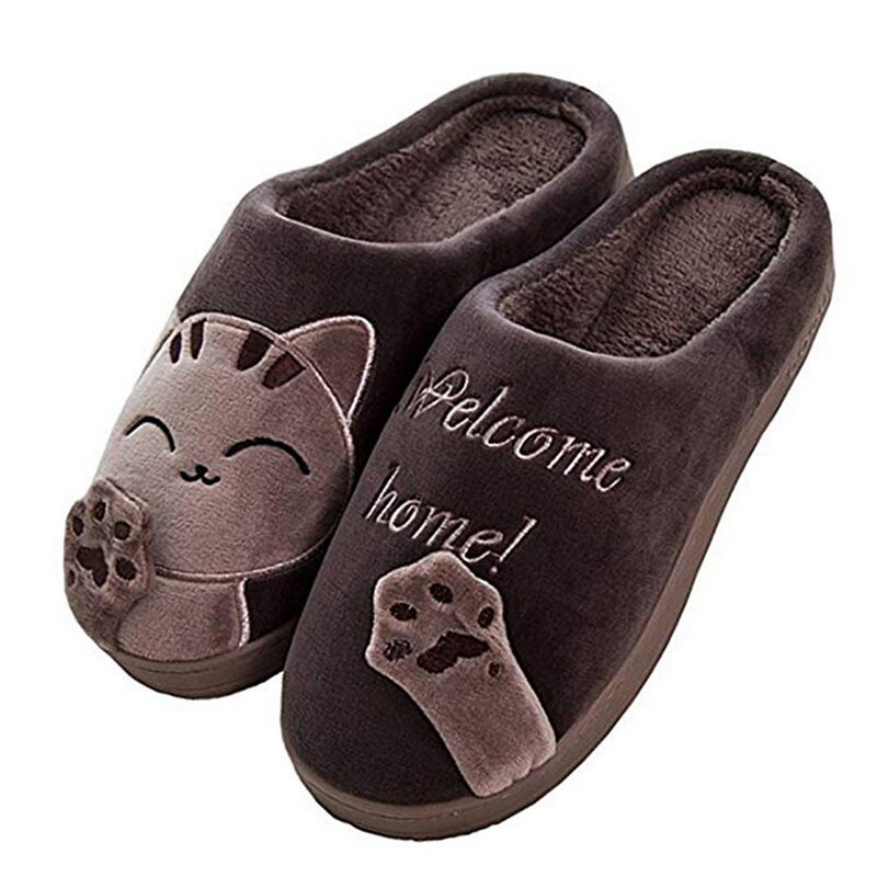 Couple Winter Home Slippers Cute Cartoon Cat Non-Slip Warm Slippers Bedroom Indoor Slipper Decor Lovely Cat