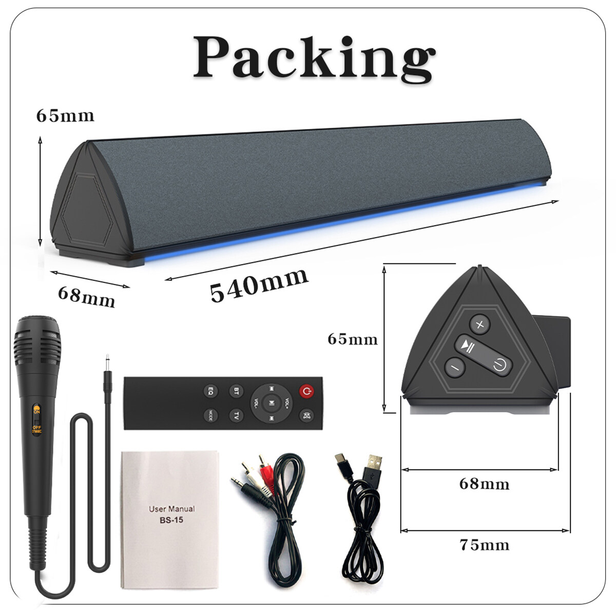 Home Theater Wireless TV Sound Bar Bluetooth-compatible USB Home Audio 3D Subwoofer Surround SoundBar For PC TV Speaker