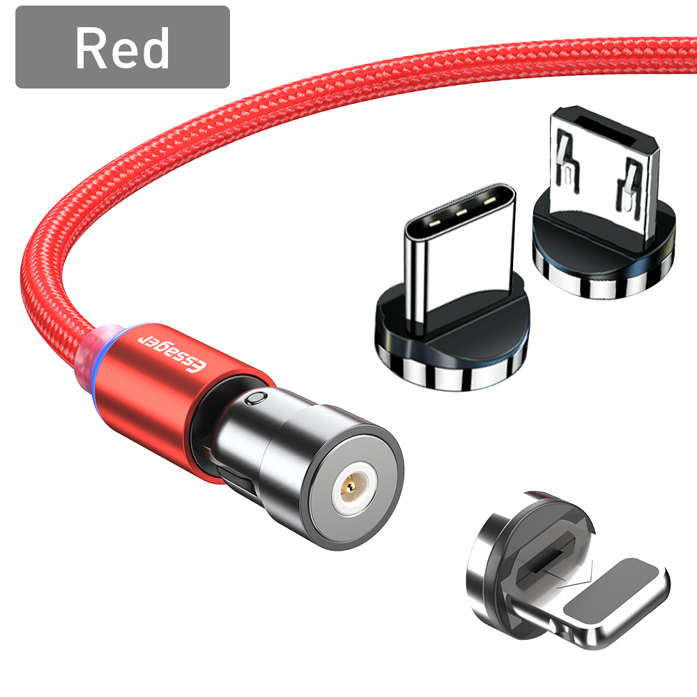 Essager 540 Rotate 1M/2Meter Magnetic LED Cable Micro USB / Type C / IOS Cable For iPhone 11 Pro Max Fast Charging Magnet Charger Cable Android