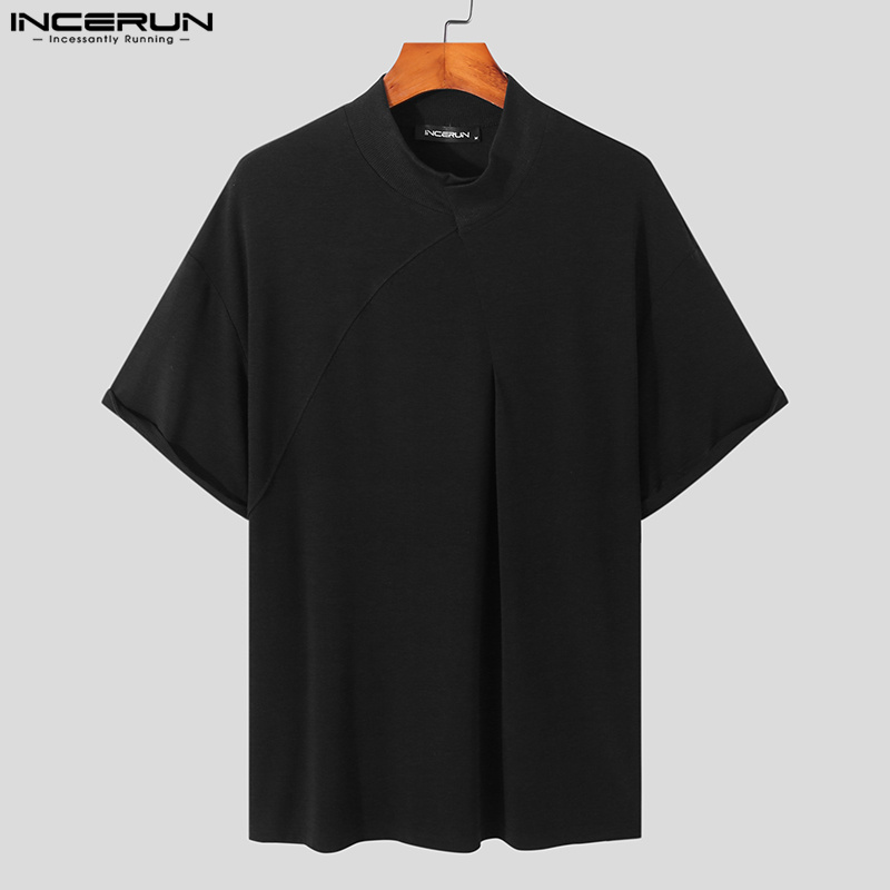 INCERUN Mens Short Sleeve Casual Loose T Shirts Solid Pullover Tops Blouse (Korean Style)