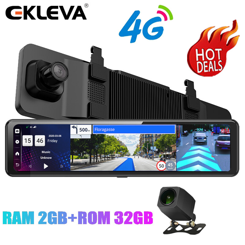 EKLEVA 3 Split Screen 12 4G Android 8.1 Car Rearview Mirror Camera RAM + ROM 2GB+32GB/4GB+32GB Dual Lens DVR ADAS WiFi BT 4.0 Dash Cam Video Recorder