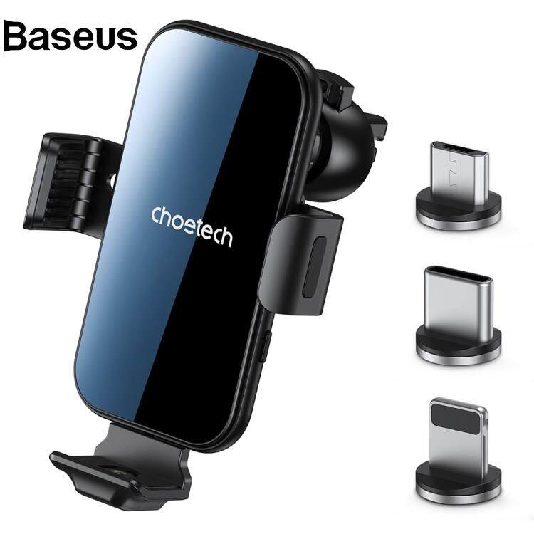 Baseus CHOETECH T201-F Car Air Vent Clip Automatic Lock Wireless Charger Phone Holder with Lightning / Type-C / Micro Magnetic Adapters