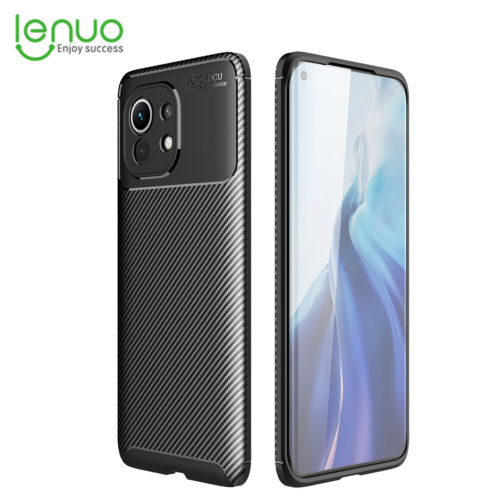 Lenuo for Xiaomi Mi 11 / Mi 11 Ultra / Mi 11 Pro / Mi 11 Lite Case - TPU Carbon Fiber Shockproof Anti-scratch Matte Cellphone Back Cover Phone Case