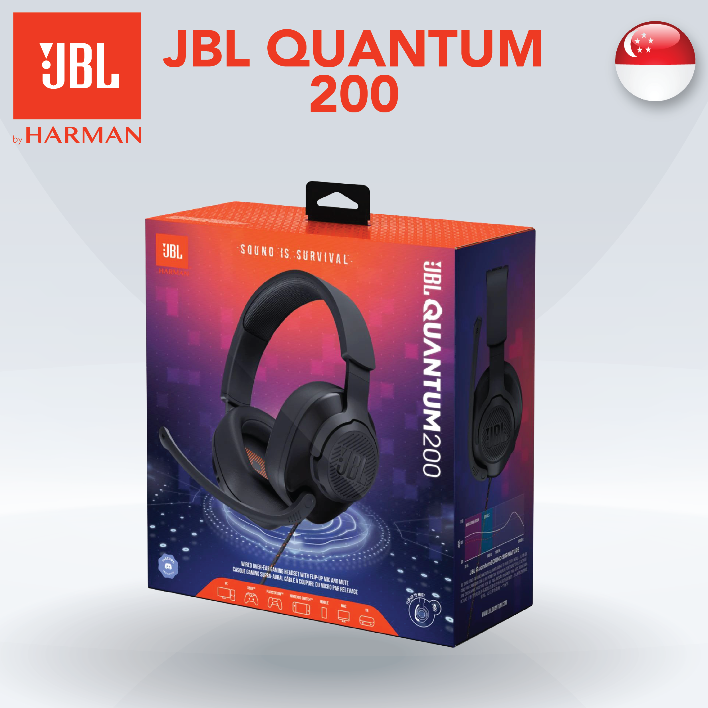 [SG] JBL Quantum 200 - Wired Over-Ear Gaming Headphones/Earphones Gaming Headset - Black