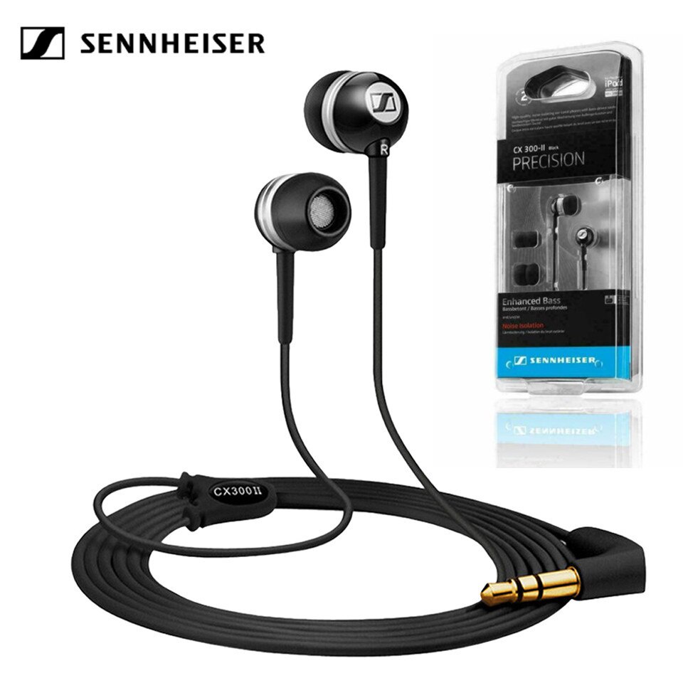 【Free gift】Sennheiser CX300 II earbuds 3.5mm in-ear wired earphones double pure bass stereo sound gaming headset headphones with mic and noise cancellation volume control HIFI earphones for music micr
