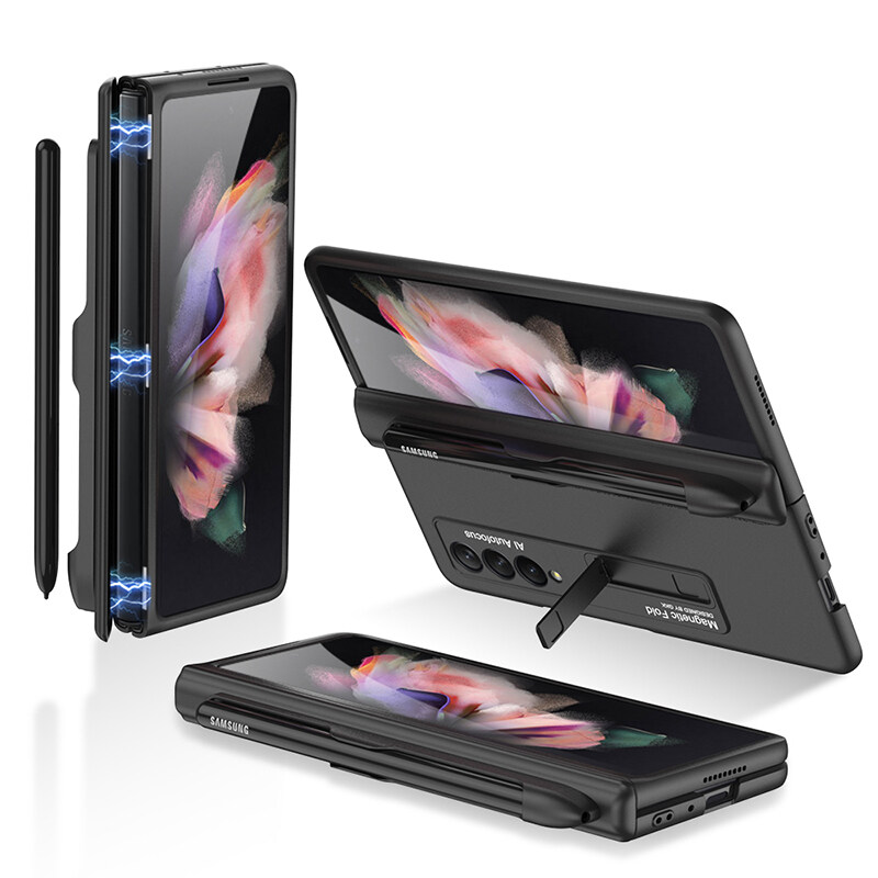 【With Pen Included】KISSCASE For Samsung Z Fold 3 5G Magnetic Bracket Holder Full Cover Shell For Samsung Phone Case for Samsung Galaxy Z Fold 3 5G Back Cover