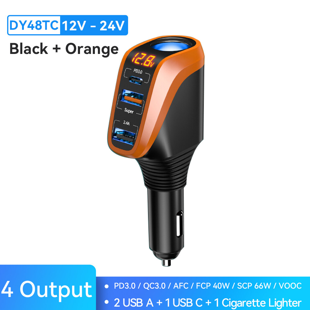 TOPZERO 90W Car Charger Port Socket QC 3.0 USB C PD Charging Digital Display Socket Splitter For Phone Laptop USB Type C Fast Charger Adapter For iPhone Samsung Xiaomi