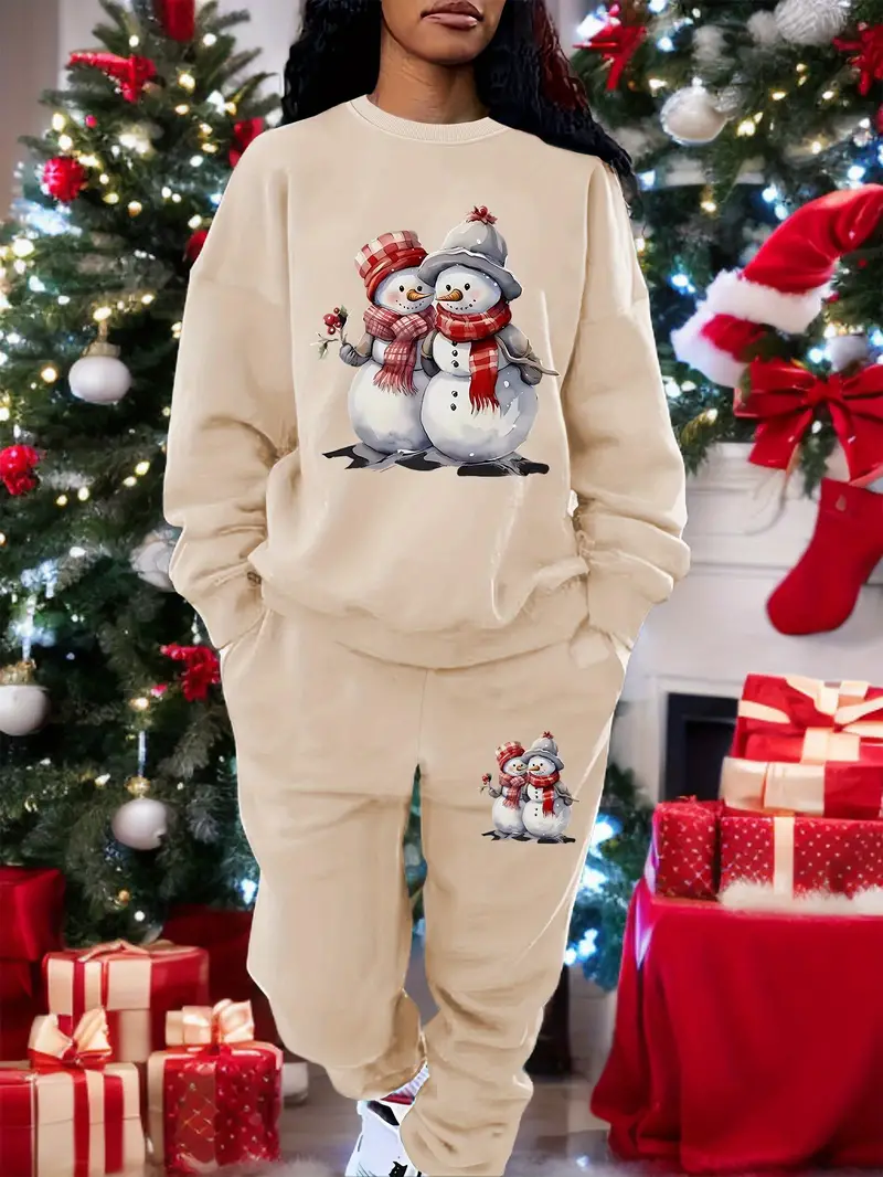 Christmas Snowman Print Sweatshirt Set