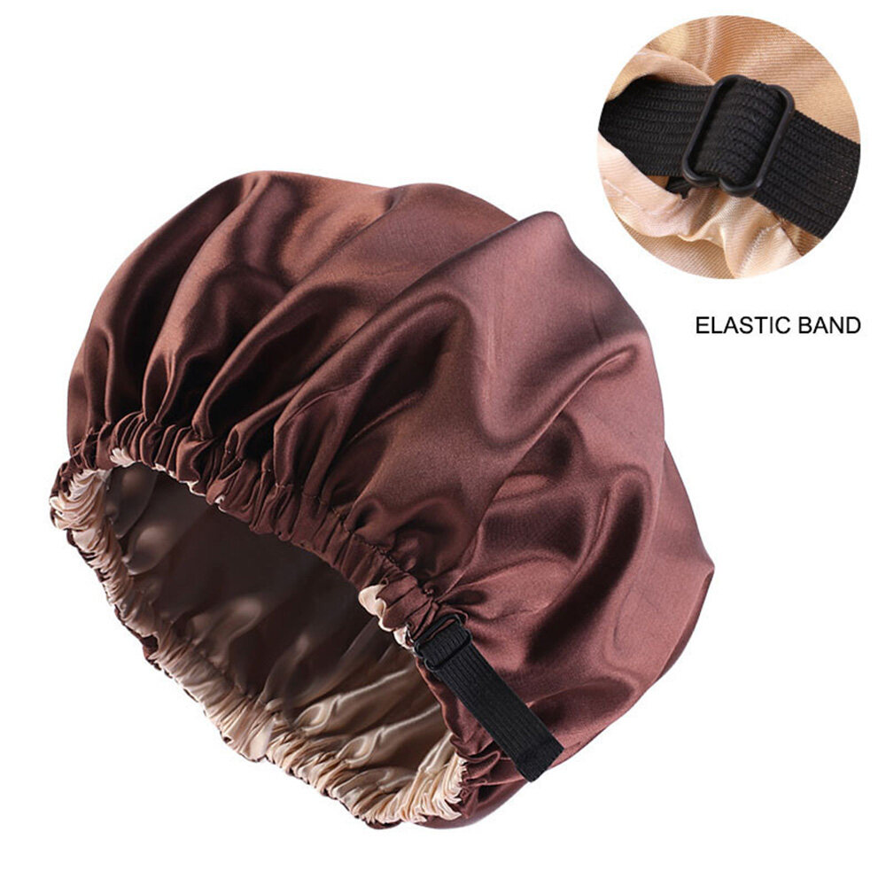 Women Satin Night Sleep Cap Solid Hair Bonnet Hat Silk Head Cover Elastic Band Styling Accessories