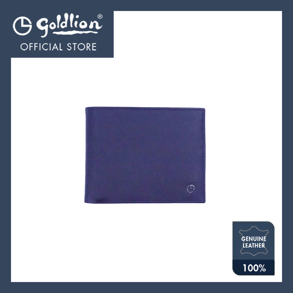 Goldlion Men Leather Wallet (13 Cards Slot, Window Compartment, Center Flap) - Black with Inner Gray