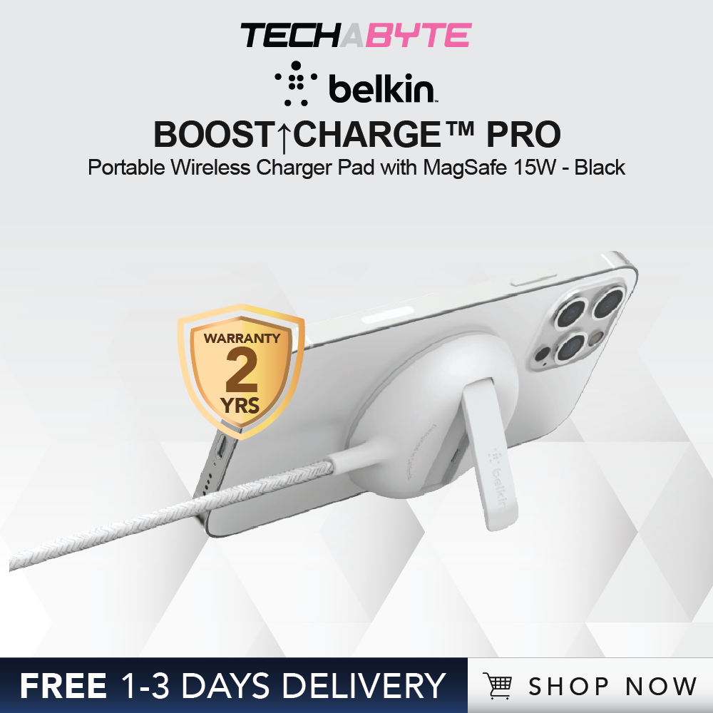 Belkin BOOST↑ CHARGE PRO | Portable Wireless Charger Pad with MagSafe 15W - White