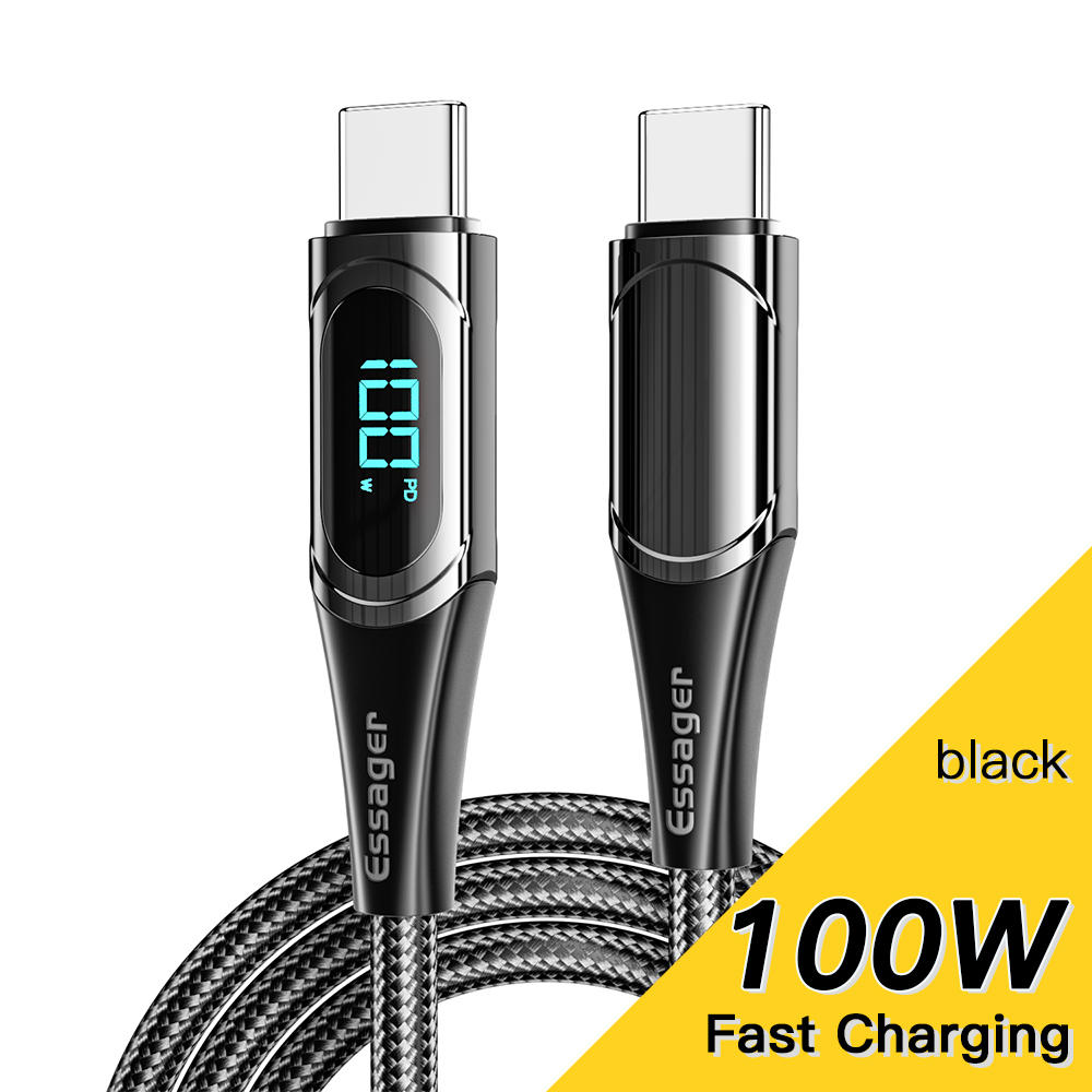 Essager PD 100W USB C Cable Type C to Type C Digital Display Data Line 5A Fast Charging Cable For Xiaomi Samsung Huawei Type C Date Cable For Tablet